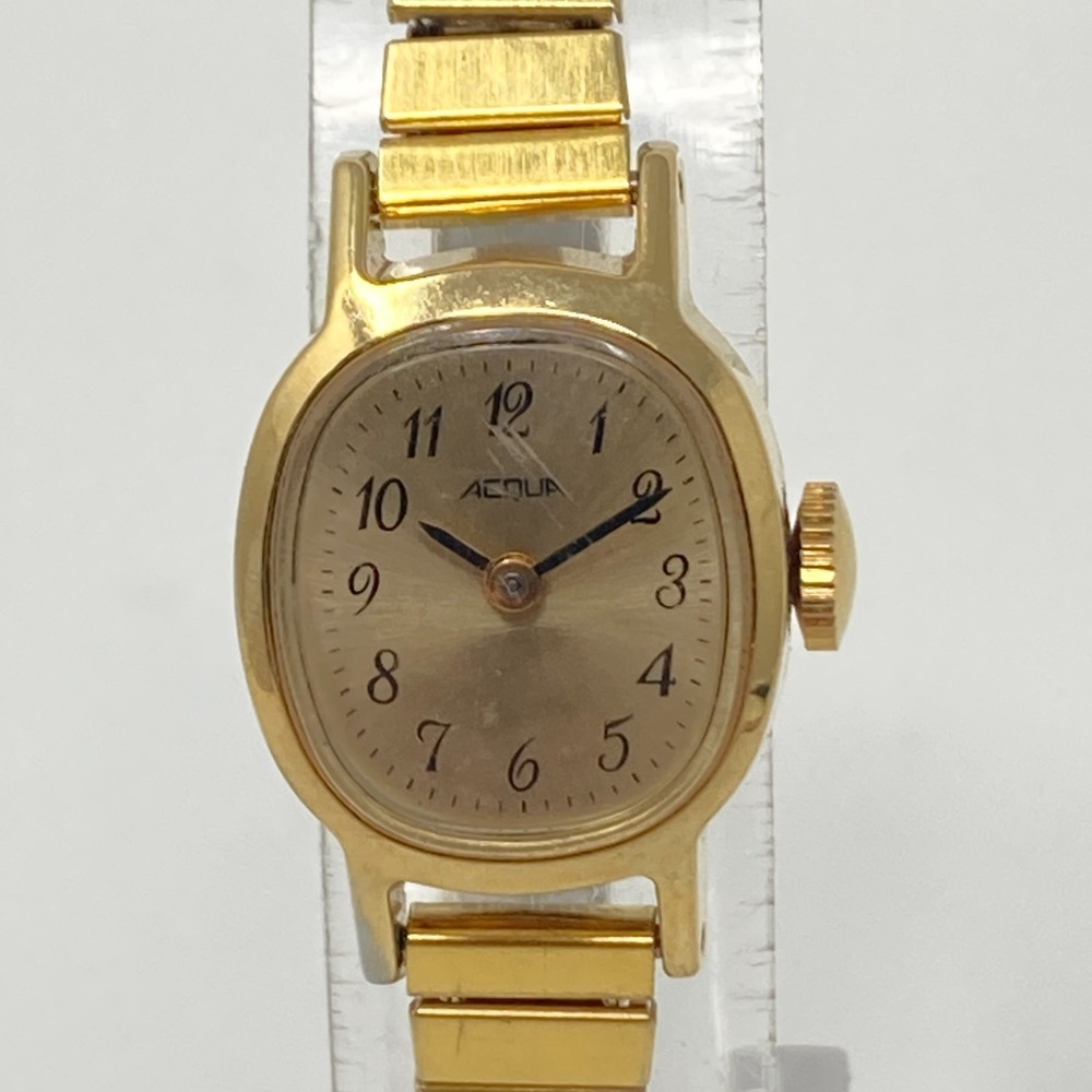 Vtg Timex Acqua Watch Women 17mm Gold Tone Stretch Band Manual Wind Up 6" 1991